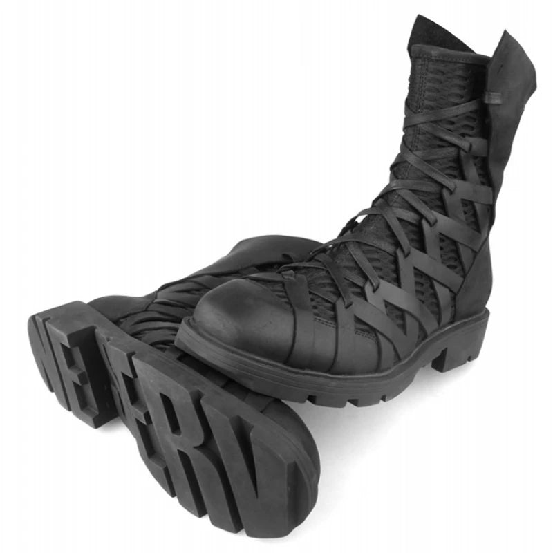 High-Top Punk Ankle Shoes for Men – Genuine Leather Mesh Patchwork Zip-Up Hip Hop Sneakers - Image 6