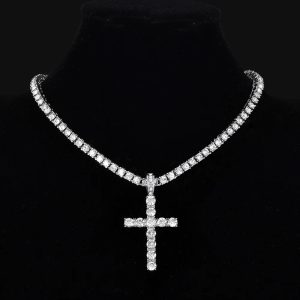 Iced-Out Cross Pendant Necklace