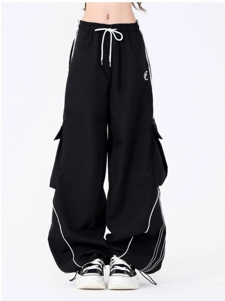 Vintage Hip Hop Cargo Pants – Unisex Wide-Legged Drawstring Street Dance Pants - Image 6
