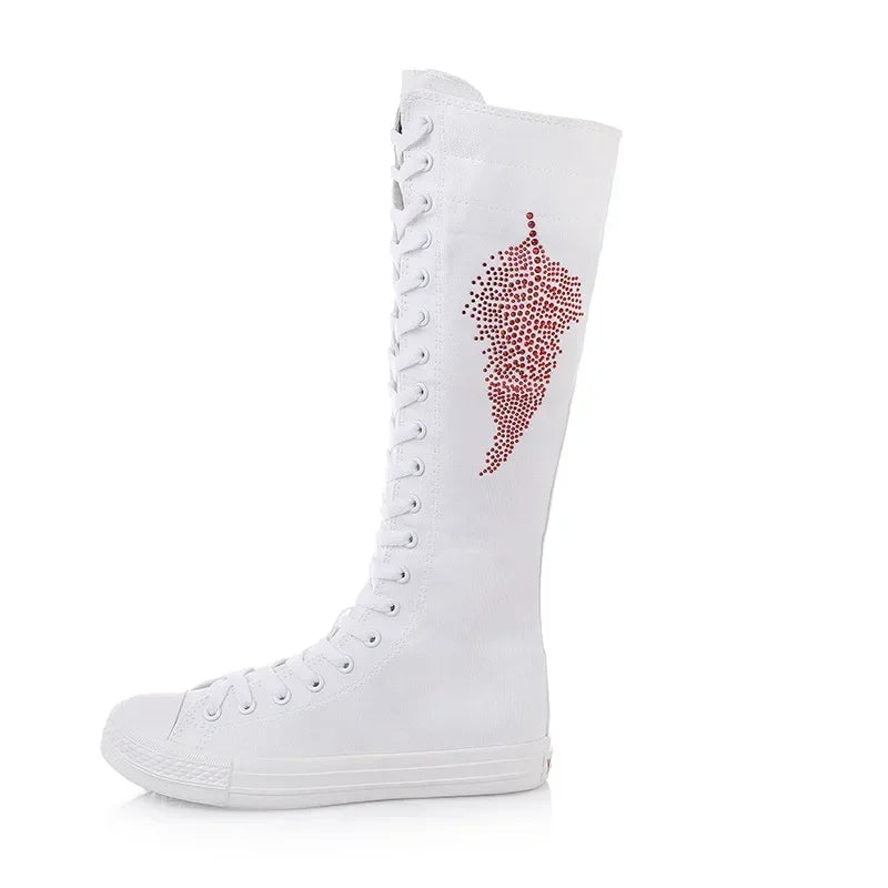 High-Top Long Canvas Boots for Women – Lace-Up Zipper Punk Rivet Dance Shoes - Image 7