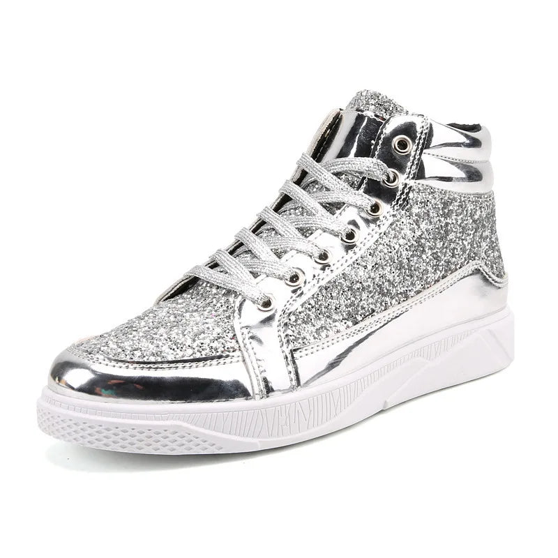 2022 Fashion Men’s High-Top Sneakers – Gold Glitter Streetwear Hip Hop Ankle Boots - Image 9