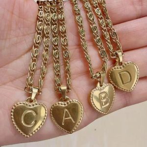 316L Stainless Steel Initial Necklace β Letter Heart Pendant Chain for Women