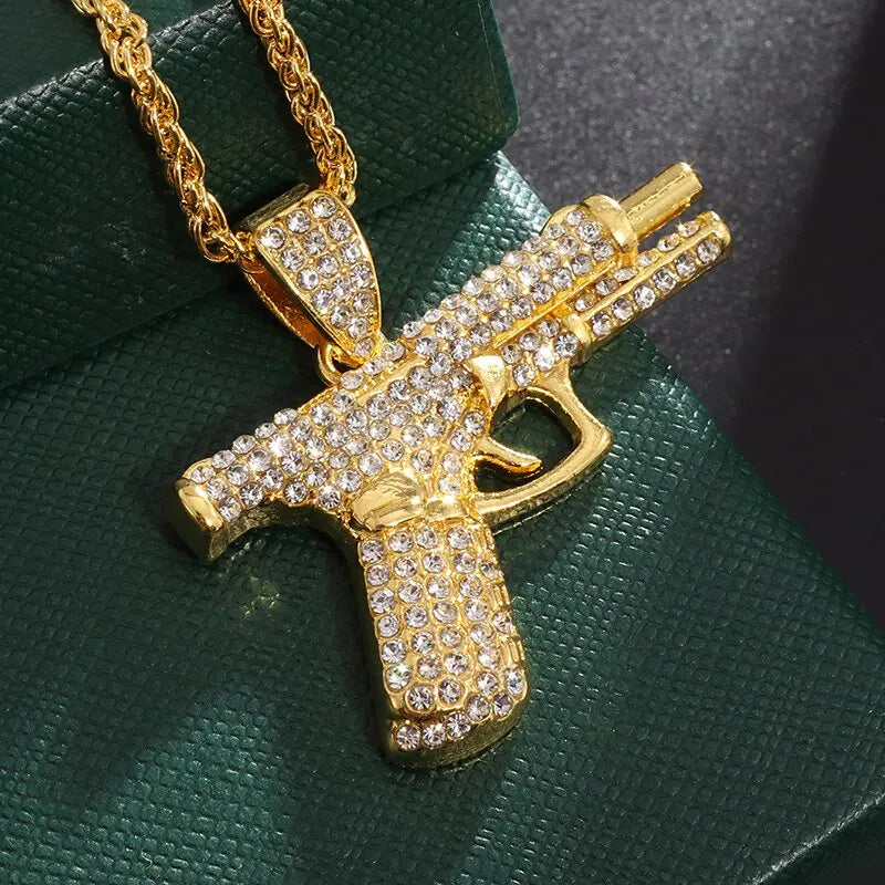 Bling Iced Out Pistol Pendant Necklace - Image 4