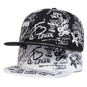 Unisex Black & White Letter Graffiti Printed Hip-Hop Hat
