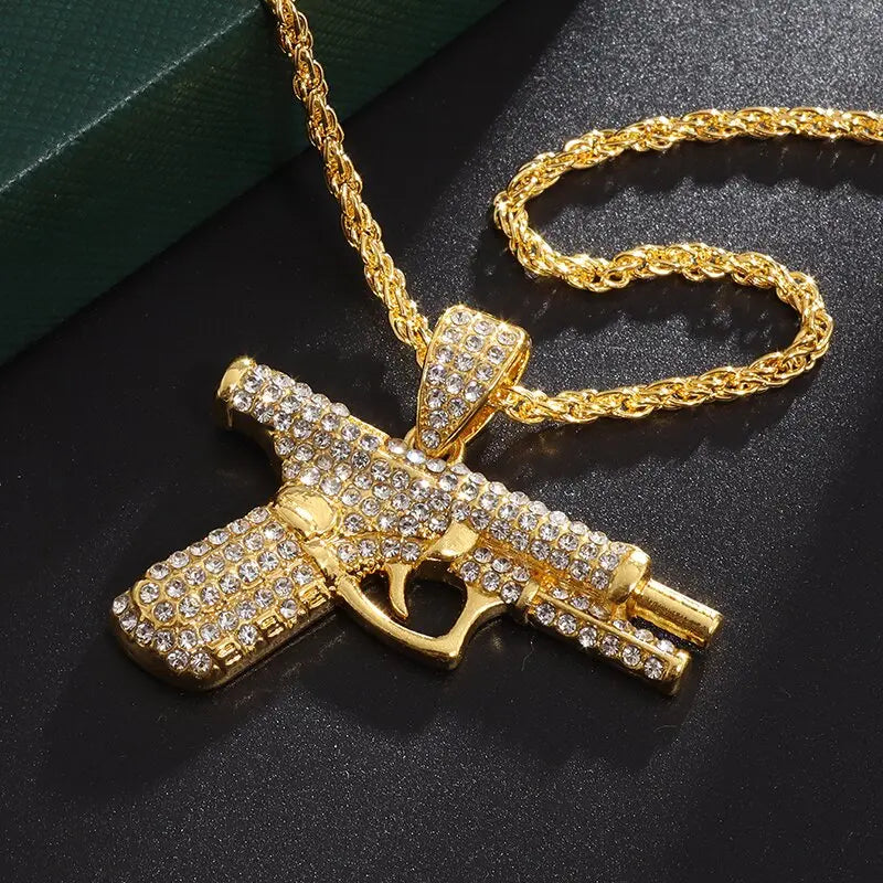 Bling Iced Out Pistol Pendant Necklace - Image 2