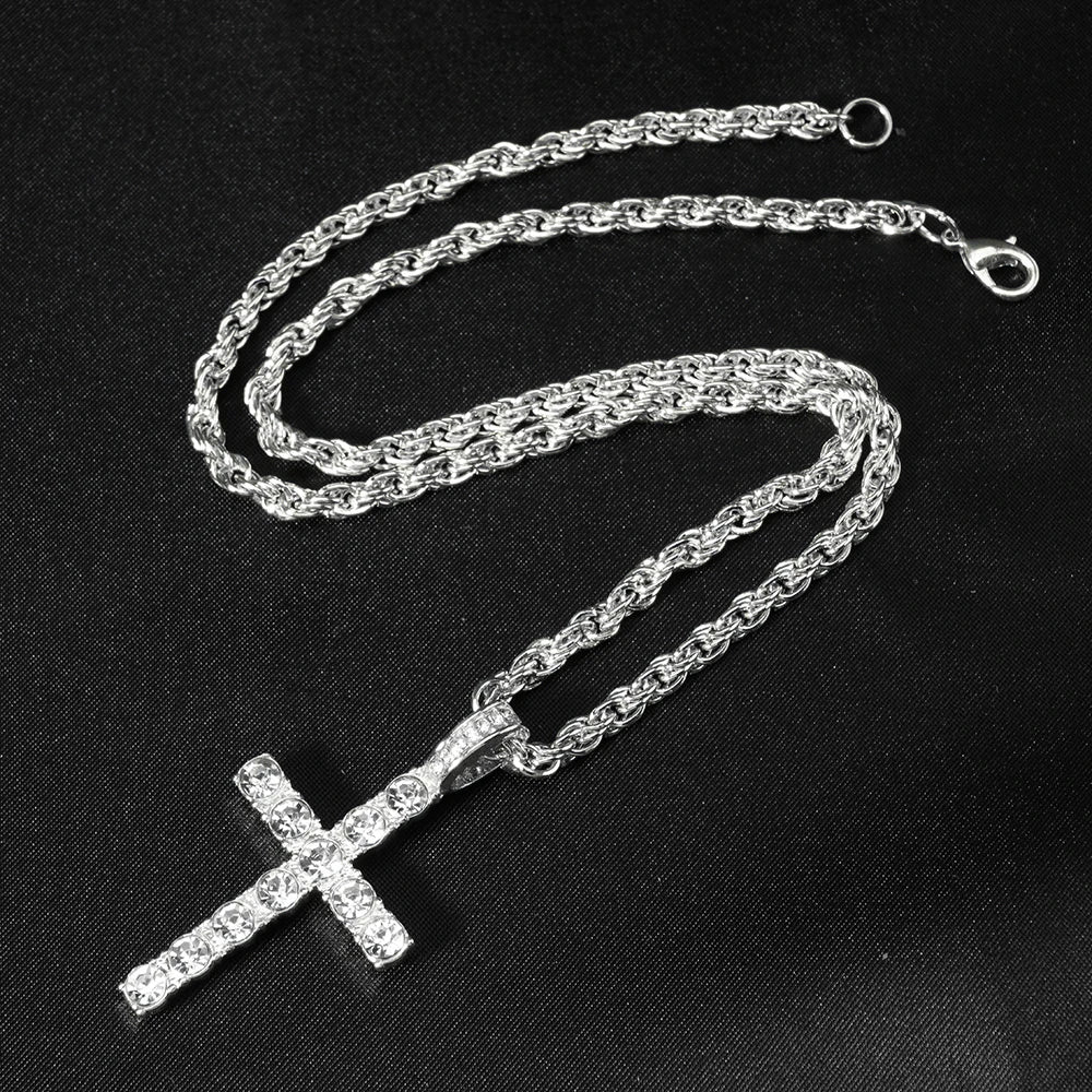 Hip Hop Iced Out Cross Pendant Necklace with 4mm Zircon Tennis Chain - Image 9