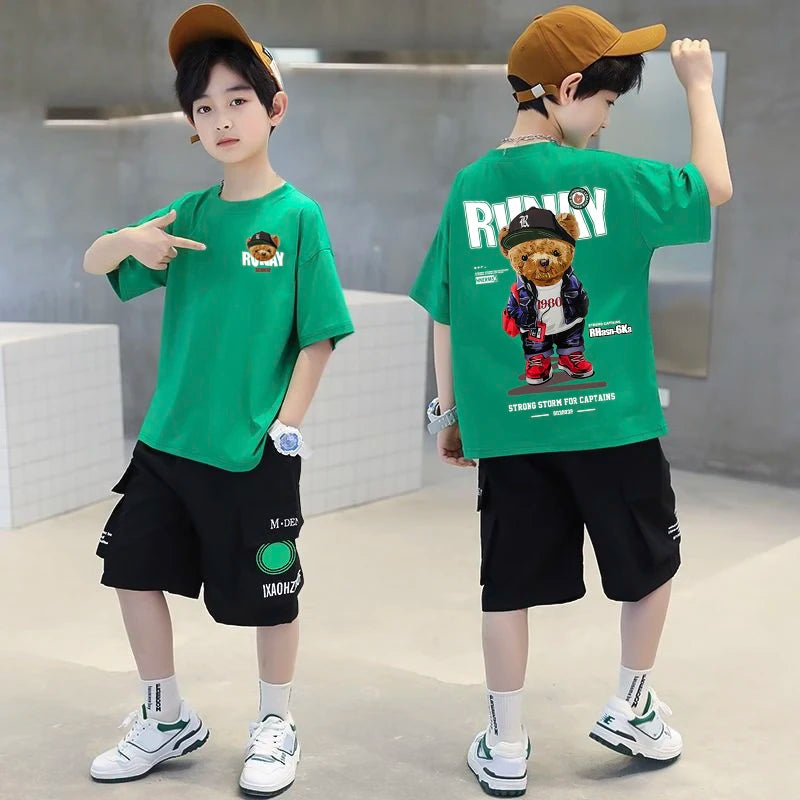 2025 Children's Clothing American Vintage Bear Print Graphic T Shirts Boys Summer Cotton Short-sleeved T-shirt Tops Streetwear - Image 12