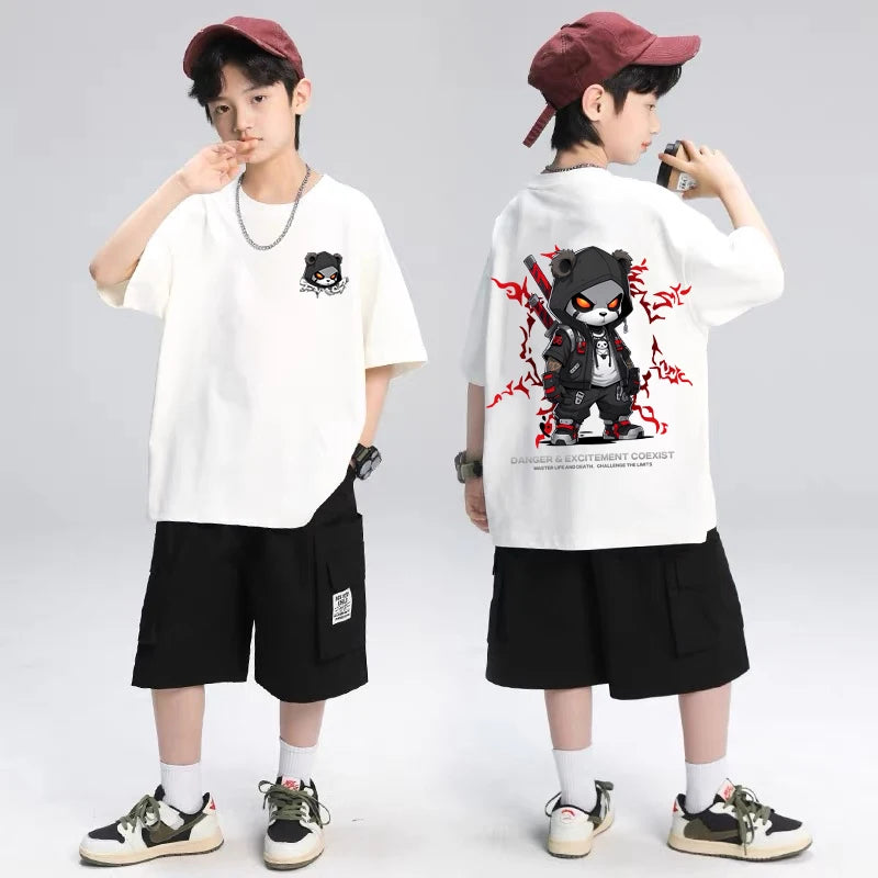 2025 Children's Clothing American Vintage Bear Print Graphic T Shirts Boys Summer Cotton Short-sleeved T-shirt Tops Streetwear - Image 15