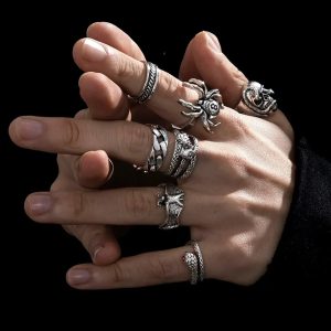 Punk Gothic Skeleton Ring Set
