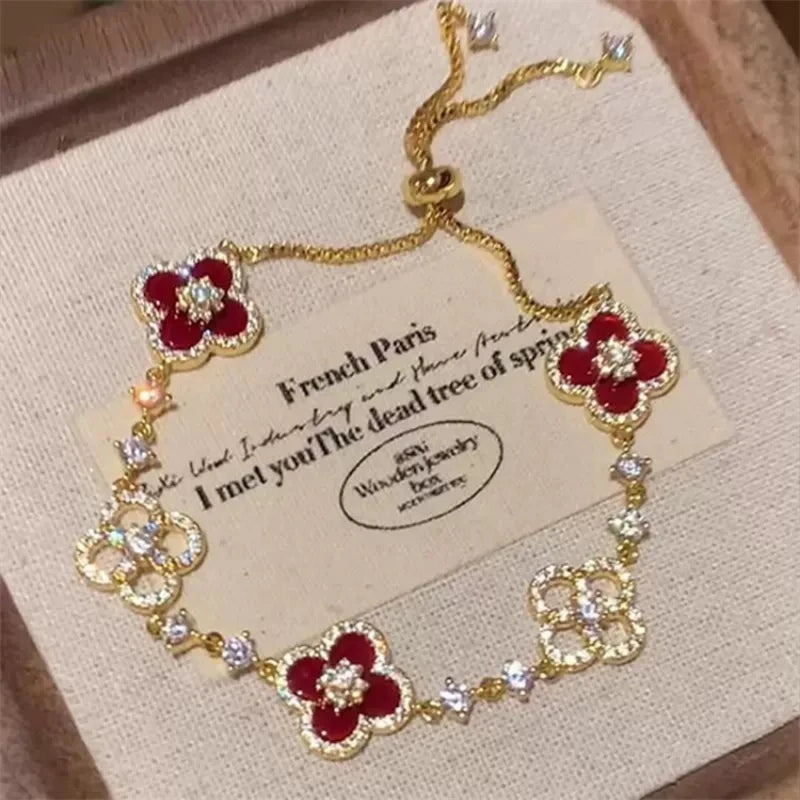 Classic Natural Shell & Crystal Flower Bracelet - Image 2