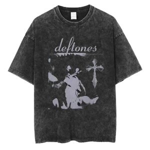 Deftones Vintage Washed T-Shirt – Unisex Hip-Hop Streetwear Tee for Men & Women (Plus Size Available)