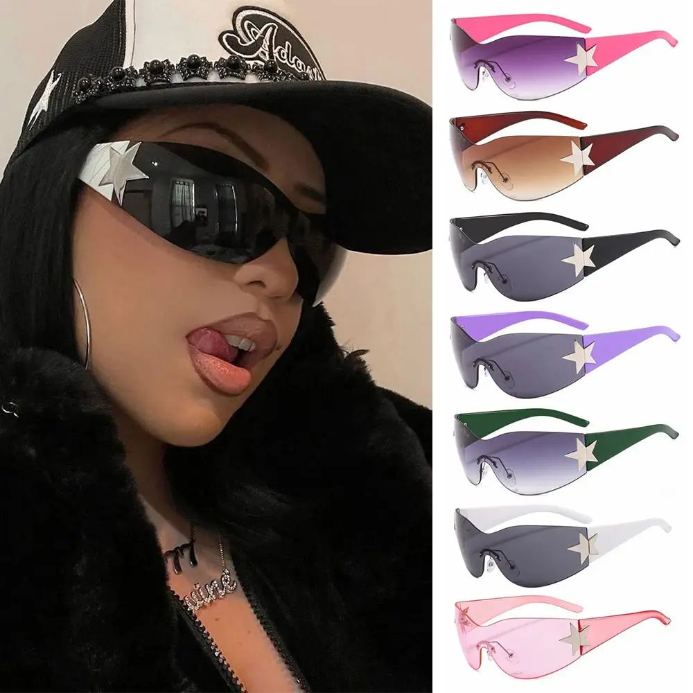 2025 Fashion Punk Y2K Sunglasses for Women Men Trendy Wrap Around Sun Glasses Shades Star Decoration Eyewear UV400 Goggles - Image 3