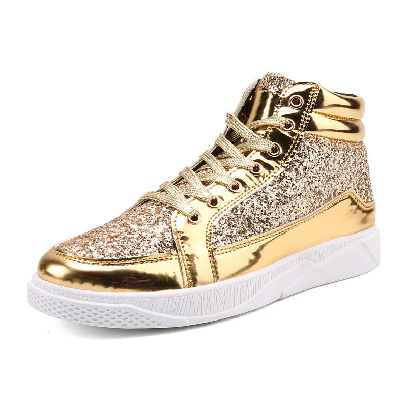 2022 Fashion Men’s High-Top Sneakers – Gold Glitter Streetwear Hip Hop Ankle Boots - Image 8