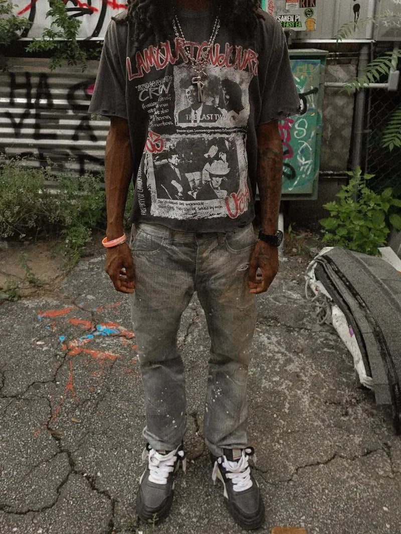 Harajuku Ripped Oversized T-Shirt – Gothic Hip-Hop Streetwear Graphic Tee for Men - Image 2