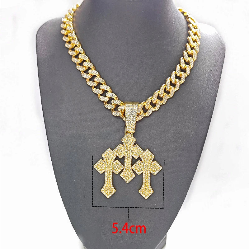 New Iced Out Stacked Crosses Pendant Necklace - Image 3