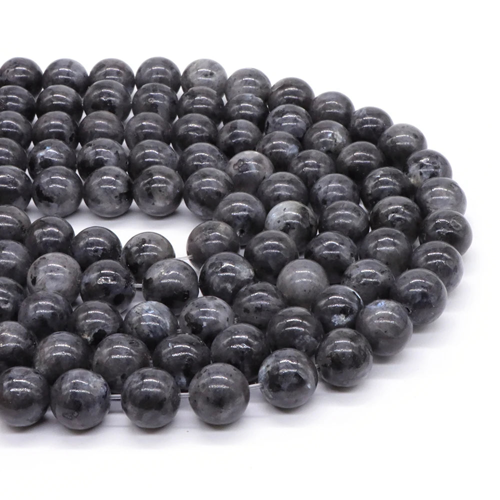Natural Black Larvikite Labradorite Round Beads – Loose Stone Strand for DIY Jewelry Making - Image 4