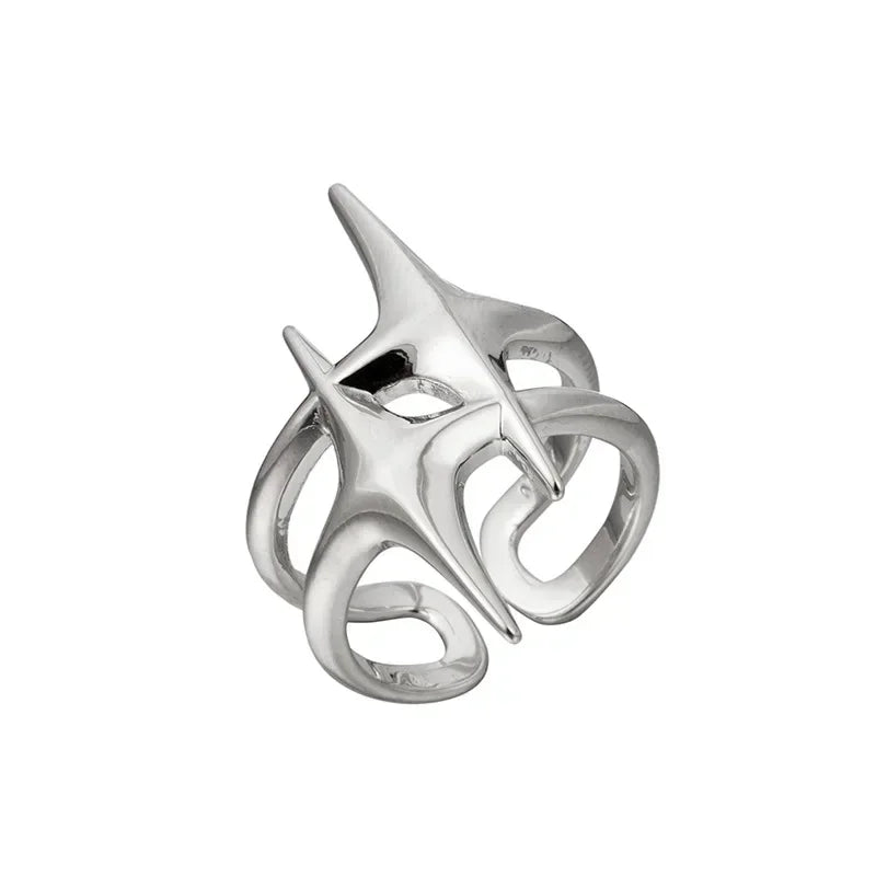 Y2K Hip Hop Silver Copper Stars Open Rings - Image 7