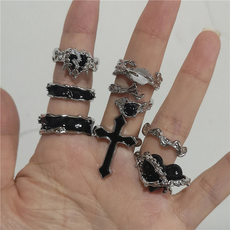 Punk Harajuku Goth Irregular Heart Cross Ring - Image 2