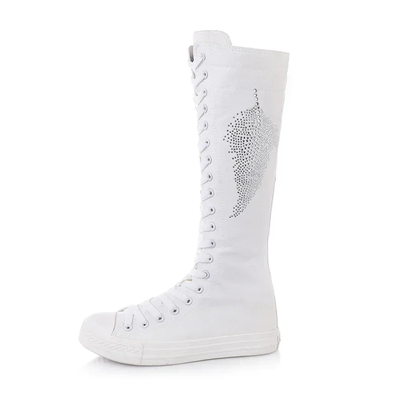 High-Top Long Canvas Boots for Women – Lace-Up Zipper Punk Rivet Dance Shoes - Image 2