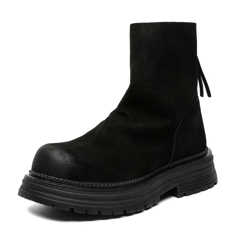 Men’s Punk Hip Hop High Chelsea Boots – Cow Suede Leather Platform Cowboy Motorcycle Boots - Image 3