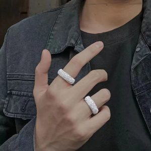 Luxury Iced Out Titanium Steel Chunky Ring – Korea Style Fashion Jewelry for Men, Women & Couples