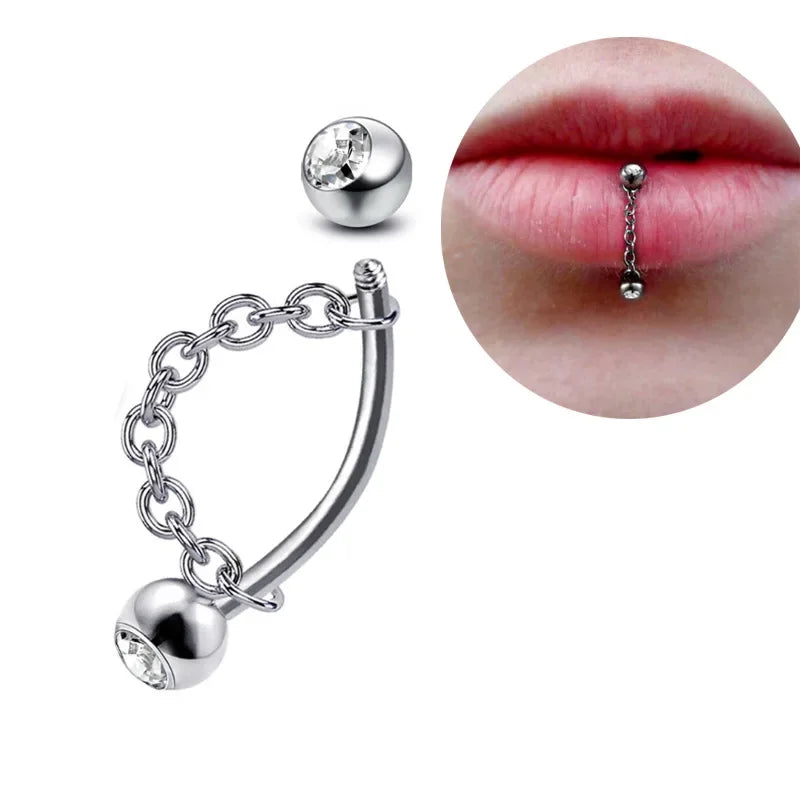 Punk Detachable Lip & Cartilage Stud Earrings – Stainless Steel Chain Body Jewelry - Image 6