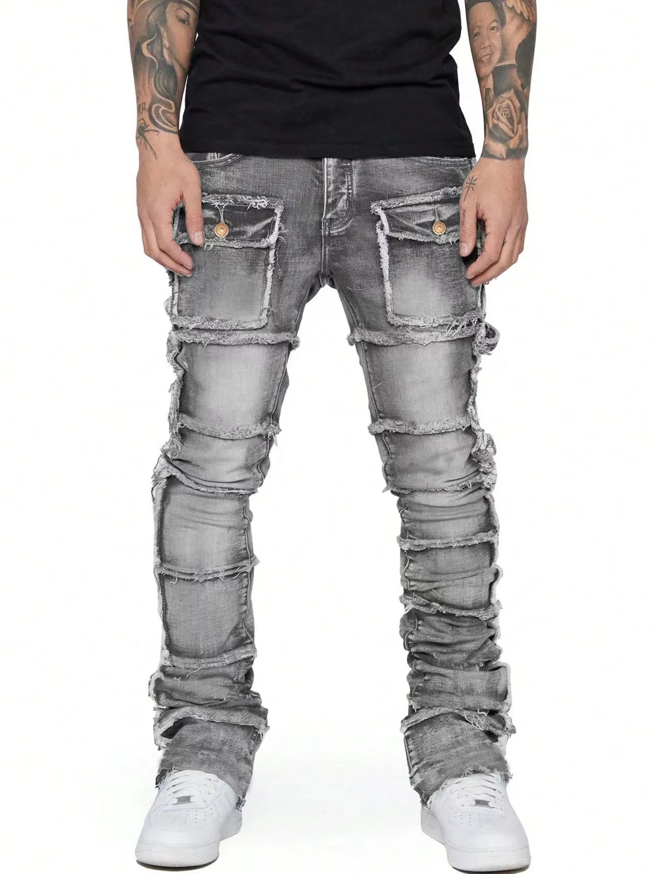 Men’s New Wave Stacked Jeans – Worn-Out Slim Fit Hip-Hop Straight Leg Denim Pants - Image 6