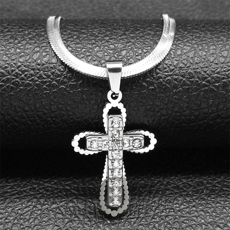 Vintage Shiny Zircon Jesus Cross Necklace - Image 10