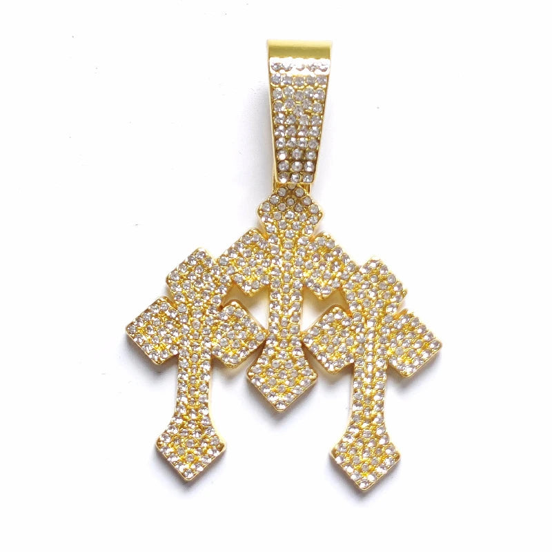 New Iced Out Stacked Crosses Pendant Necklace - Image 6