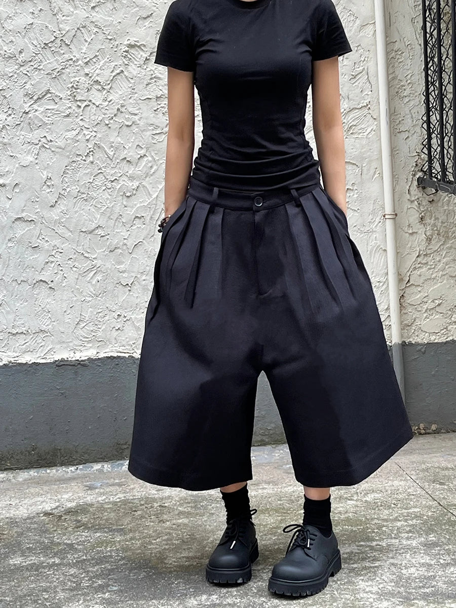 REDDACHiC Unisex Black Baggy Jorts Women Bloomers High Waist Pleated Front Plain Casual Extra-Wide Leg Short Pants Acubi Fashion - Image 5