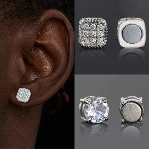 Ice Out Magnetic Fake Earrings – Non-Piercing Hip Hop Rock Jewelry for Men & Women