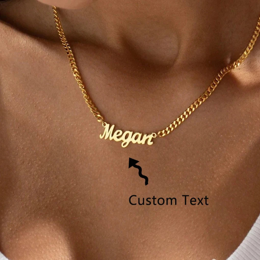 Personalized 18K Gold Name Necklace – Custom Gothic Font with Curb Chain