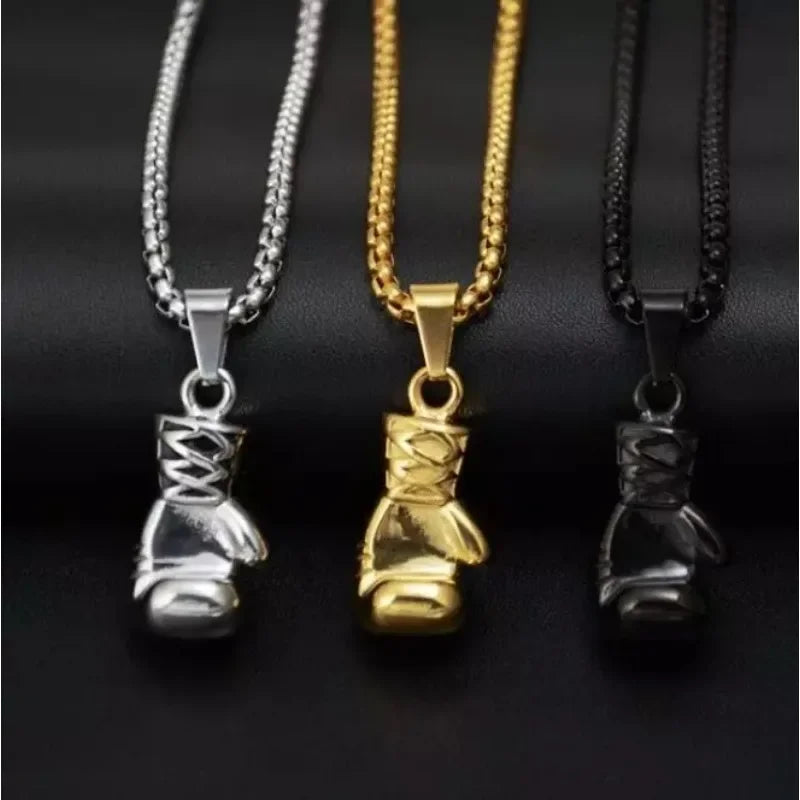 Punk Boxing Glove Pendant Necklace – Titanium Steel Chain for Men & Women