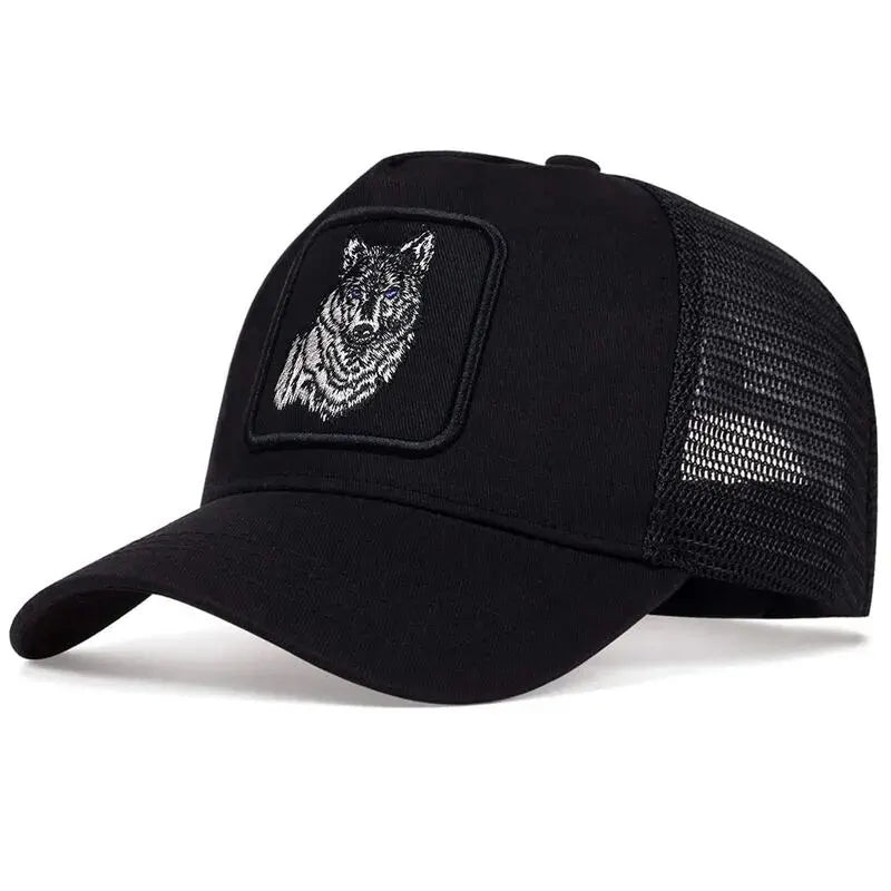 Unisex Wolf Embroidery Mesh Baseball Cap – Adjustable Outdoor Hat for Spring & Summer - Image 2