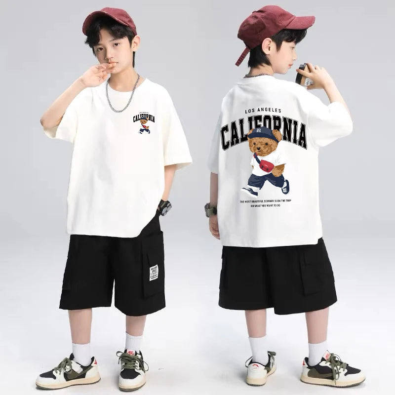 2025 Children's Clothing American Vintage Bear Print Graphic T Shirts Boys Summer Cotton Short-sleeved T-shirt Tops Streetwear - Image 5