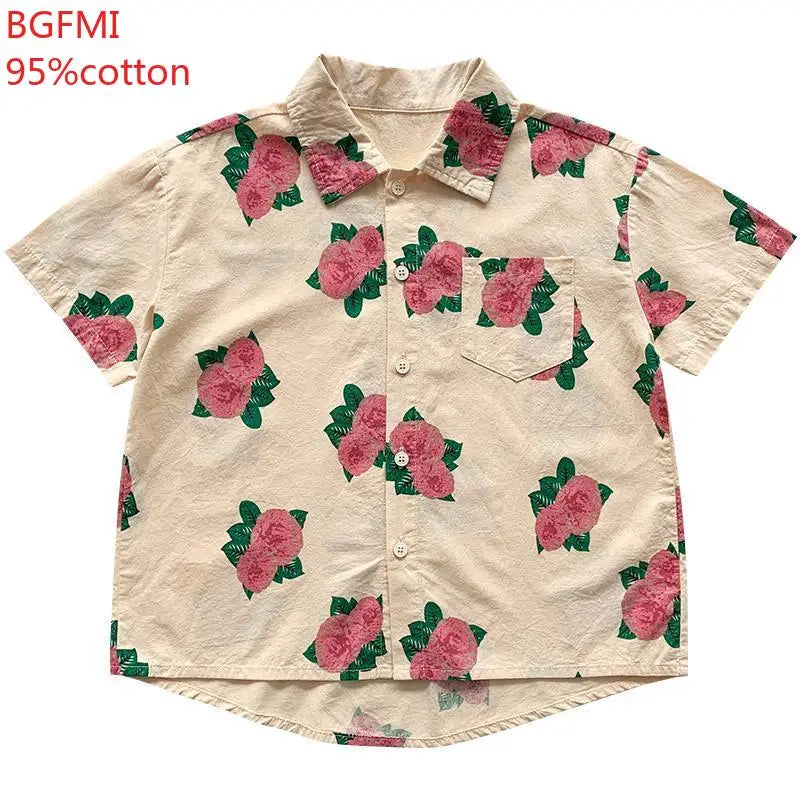 2-9Y Boys Pure Cotton Shirt and Green Shorts 2-piece Summer Shirt Short Sleeved Shorts Set 2025 Baby Boy Beach Vacation Clothes - Image 5