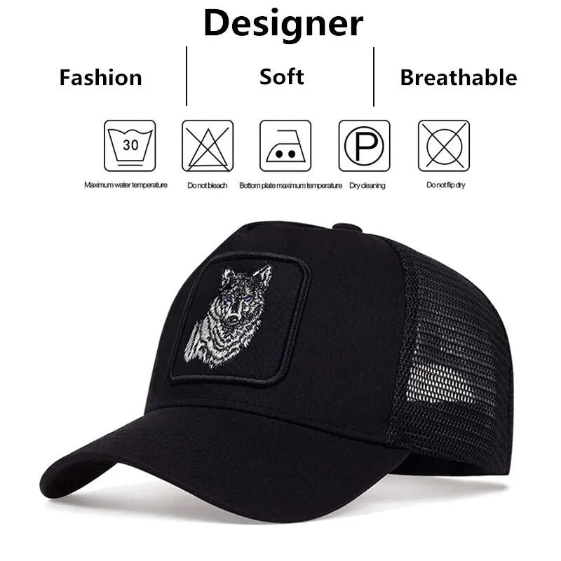 Unisex Wolf Embroidery Mesh Baseball Cap – Adjustable Outdoor Hat for Spring & Summer - Image 5