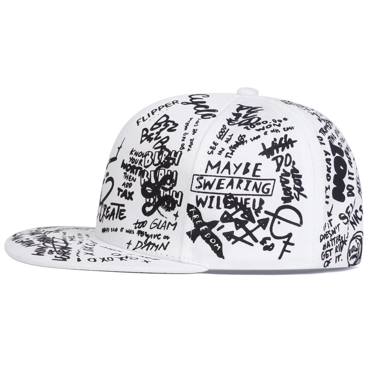 Unisex Black & White Letter Graffiti Printed Hip-Hop Hat - Image 2