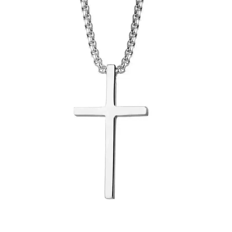 Hip Hop Trend Cross Pendant Necklace – Men's Silver Titanium Steel Chain - Image 6