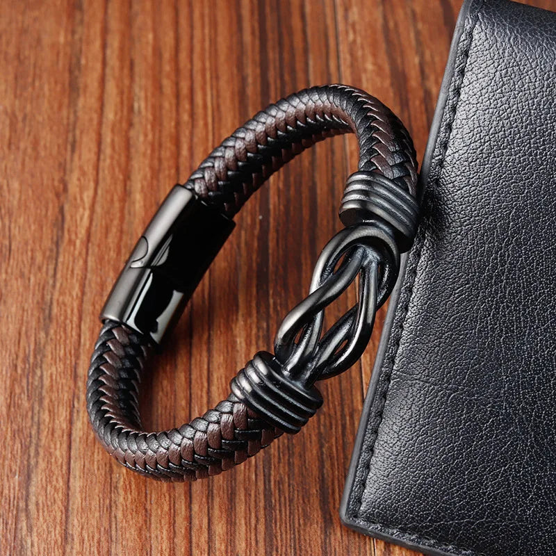 Classic Stainless Steel Leather Bracelet – Men's Chain Wristband Business Charm Jewelry for Dad or Boyfriend - Image 13