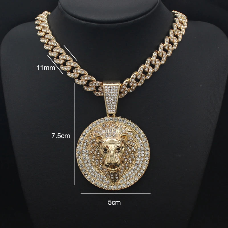 Hip Hop Big Lion Head Pendant Cuban Chain Necklace – Iced Out Rhinestone Jewelry for Men & Women - Image 10