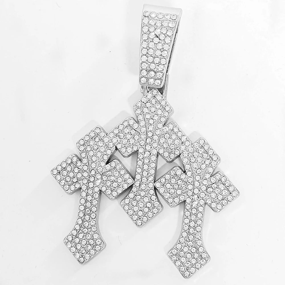 New Iced Out Stacked Crosses Pendant Necklace - Image 5