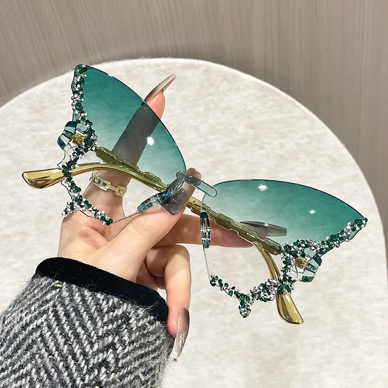 Butterfly Rimless Cat Eye Sunglasses – Unisex Oversized Shades for Travel & Party Style - Image 9
