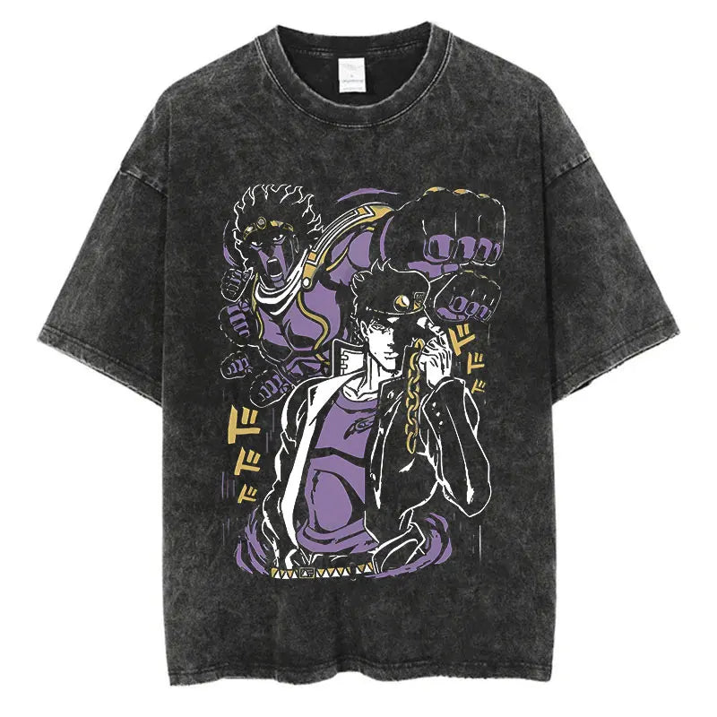 Vintage Washed TShirt Men Summer Hip Hop Streetwear T-shirt JoJo Bizarre Adventure Anime Print Cotton Casual Short Sleeve Tshirt - Image 20