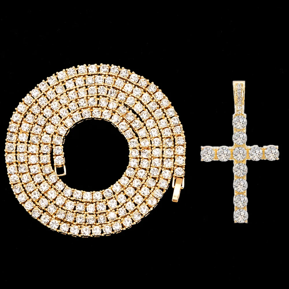 Hip Hop Iced Out Cross Pendant Necklace with 4mm Zircon Tennis Chain - Image 10