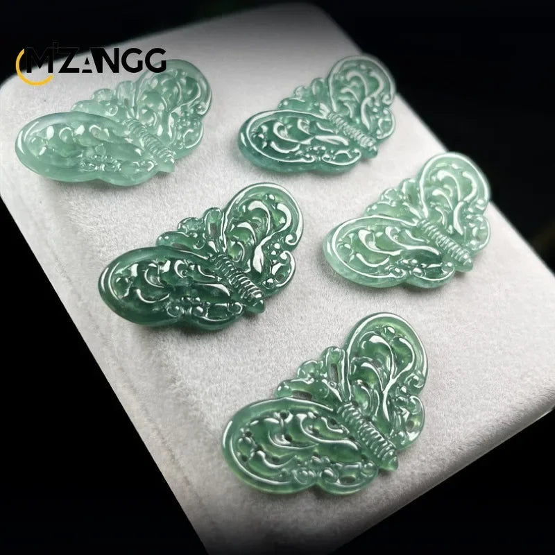 Natural 925 Silver Inlaid Jadeite Butterfly Pendant – Ice Blue Women's Necklace with Hollow Design - Image 3